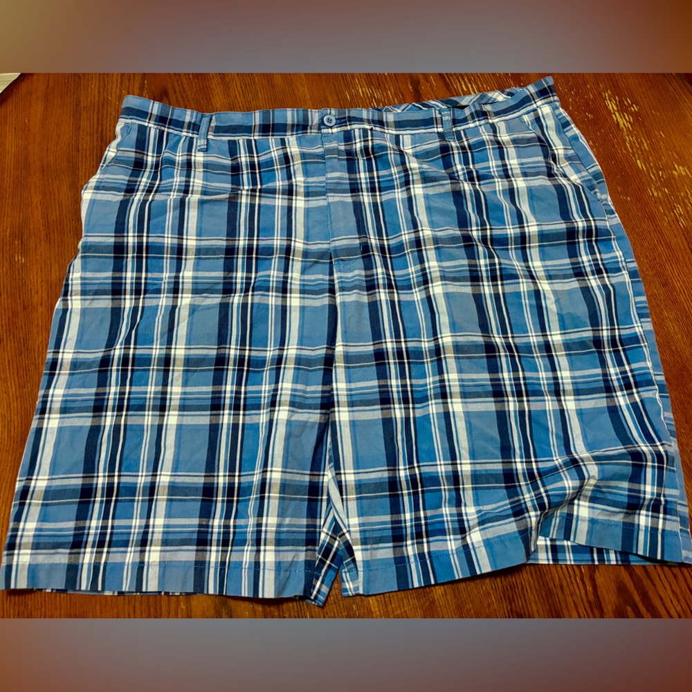Burnside Men's Plaid Flat Front Chino Shorts Size 50 Blue